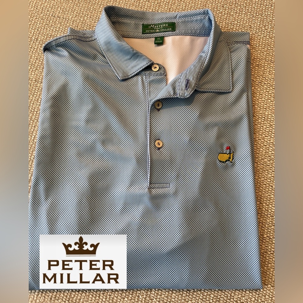 Peter Millar Masters Light Blue Checkered Golf Polo